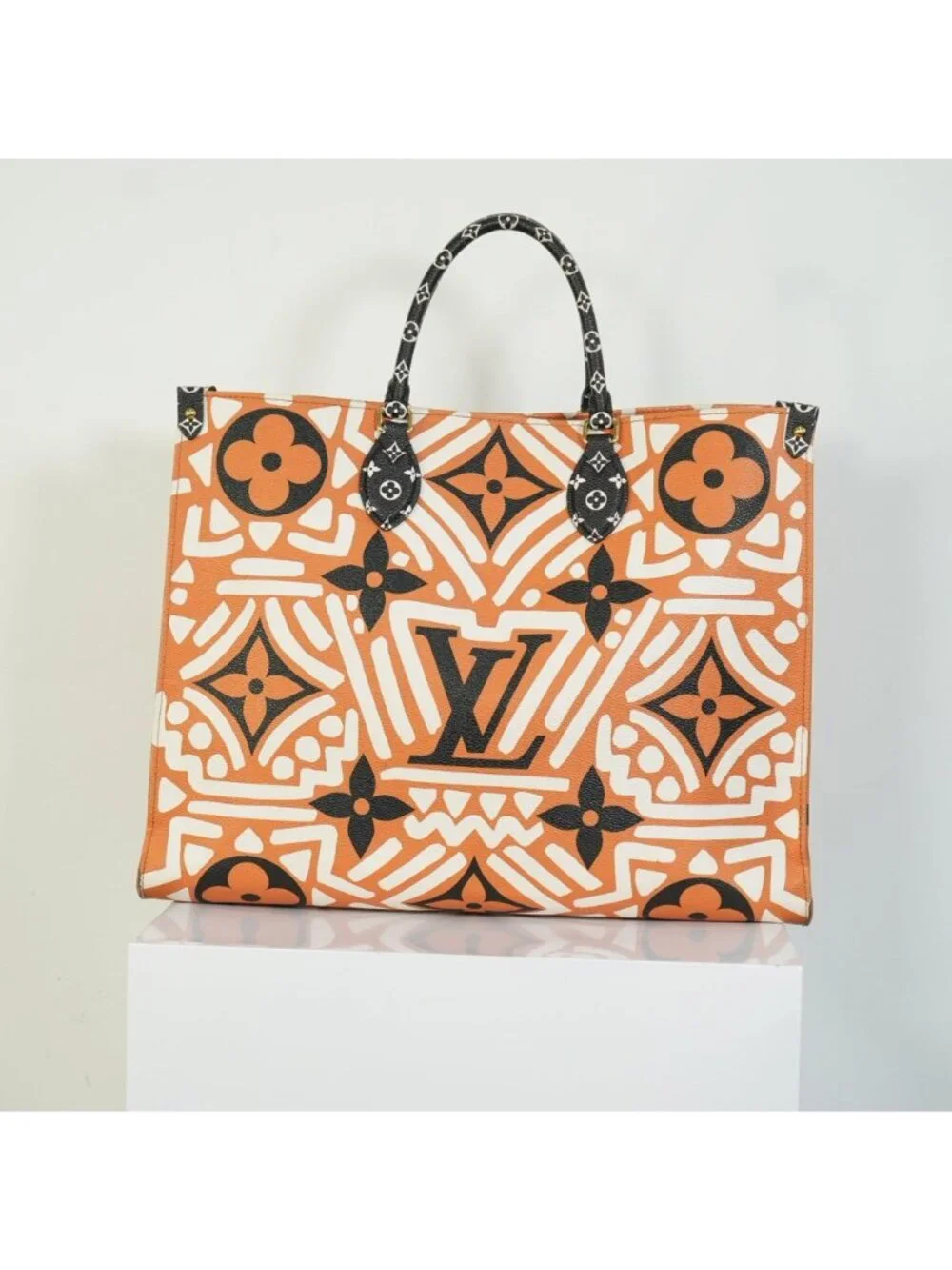 Louis Vuitton Onthego MM LV Crafty Tote Bag Caramel Cream Black Monogram